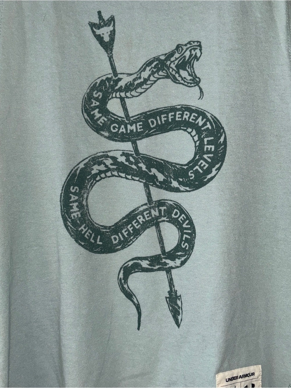 Under Armour Blue Racer Back Cropped Tank with Black Snake Graphic